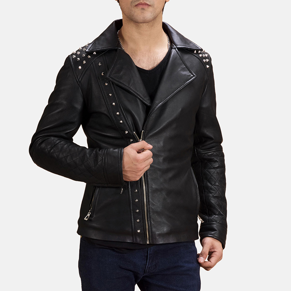 Mens Black Studded Leather Biker Jacket 1-1493386261125-2-1557824020199