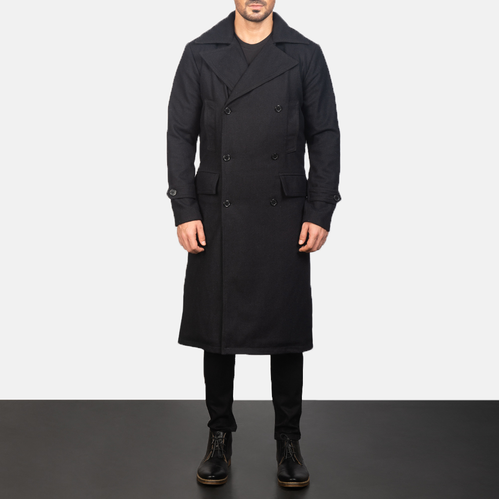 Mens Black Wool Coat0861-5-1599117900103