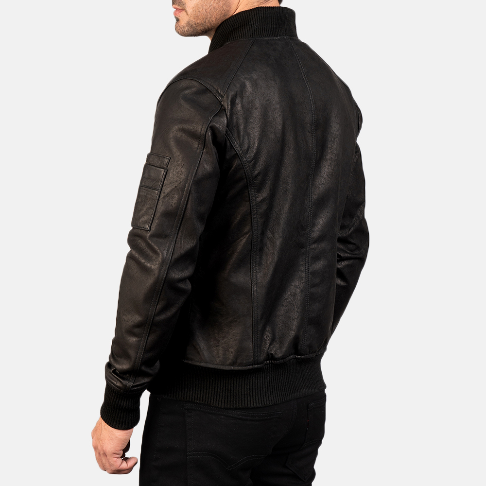 Mens Bomia Ma-1 Distressed Black Leather Bomber Jacket7730-8-1578998549125