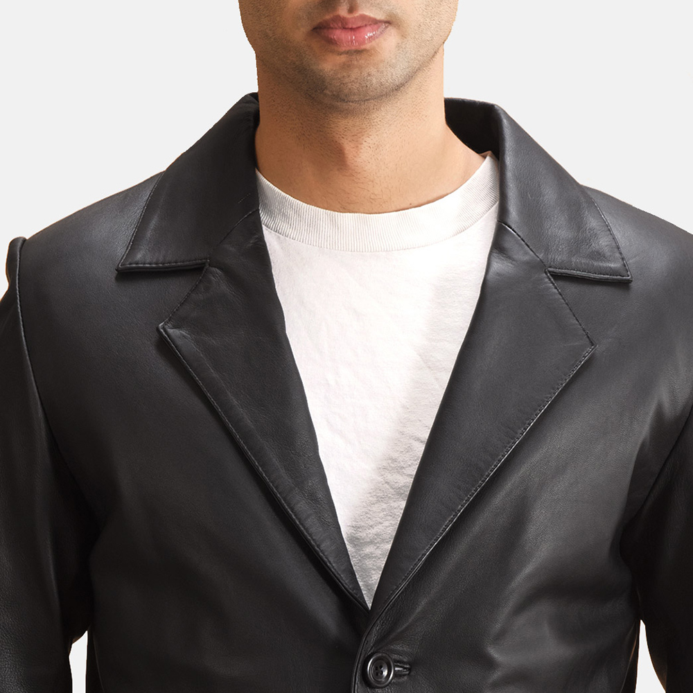 Mens Classic Black Leather Blazer 5-1491400630861