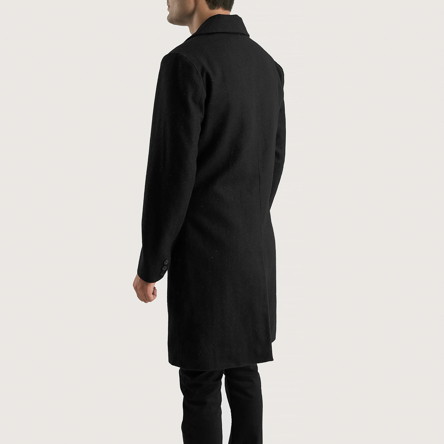 Mens Claud Black Wool Double Breasted Coat Tilted Back-8-1700233345766.webp