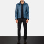 Columbus Blue Leather Bomber Jacket