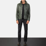 Columbus Green Leather Bomber Jacket