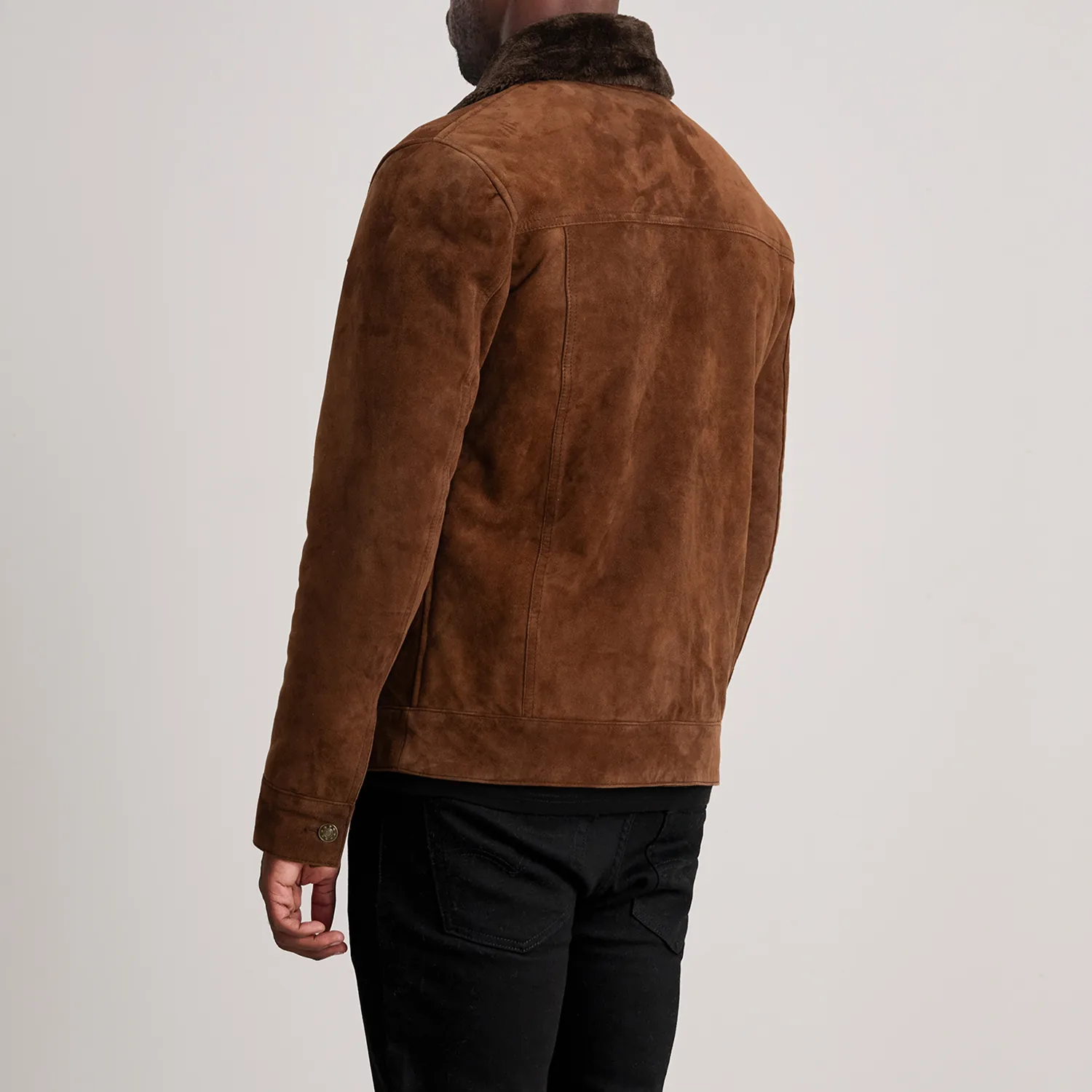 Mens Dallis Brown Suede Shearling Trucker Jacket Tilted Back-8-1733735667850.webp