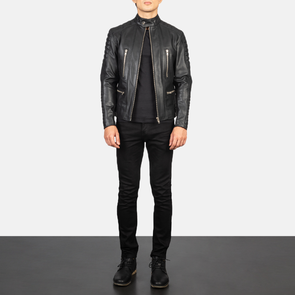 Mens Damian Black Leather Biker Jacket Full Length-2-1634127668076