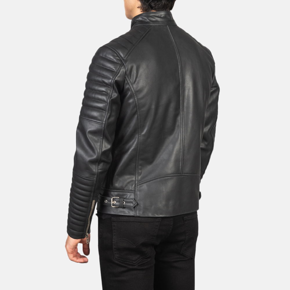 Mens Damian Black Leather Biker Jacket Tilted Back-8-1634127684340