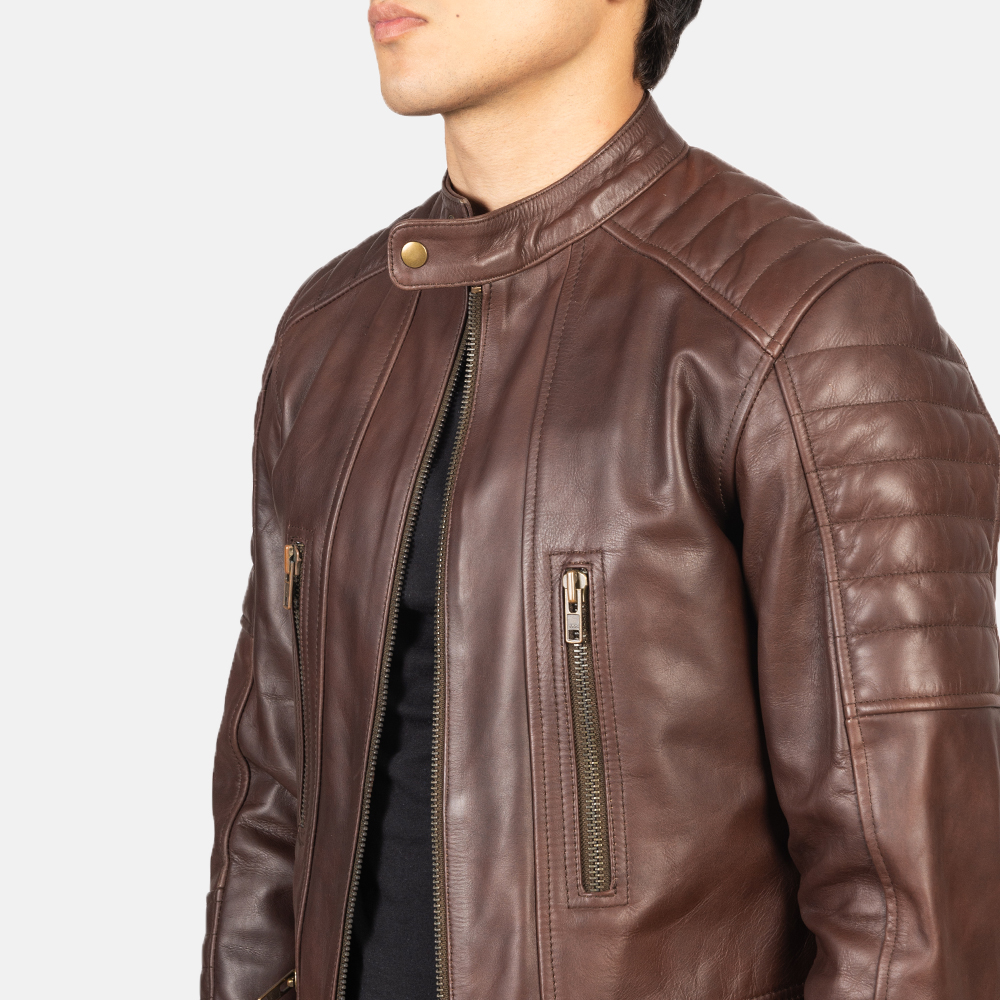 Mens Damian Brown Leather Biker Jacket Close-Up-9-1634130322973