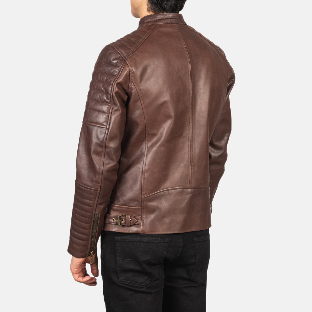 Mens Damian Brown Leather Biker Jacket Tilted Back-8-1634130318794