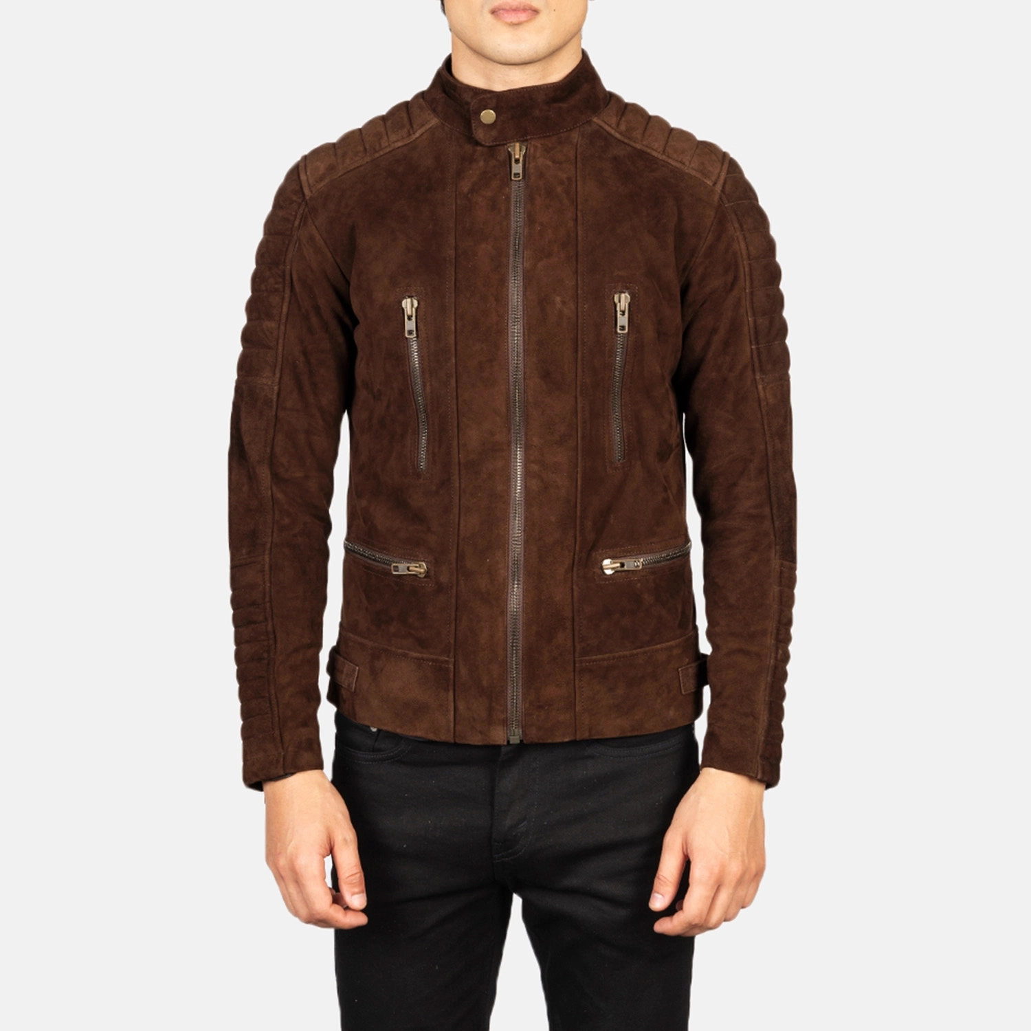 Mens Damian Mocha Suede Biker Jacket Close Front-5-1720090426736.webp