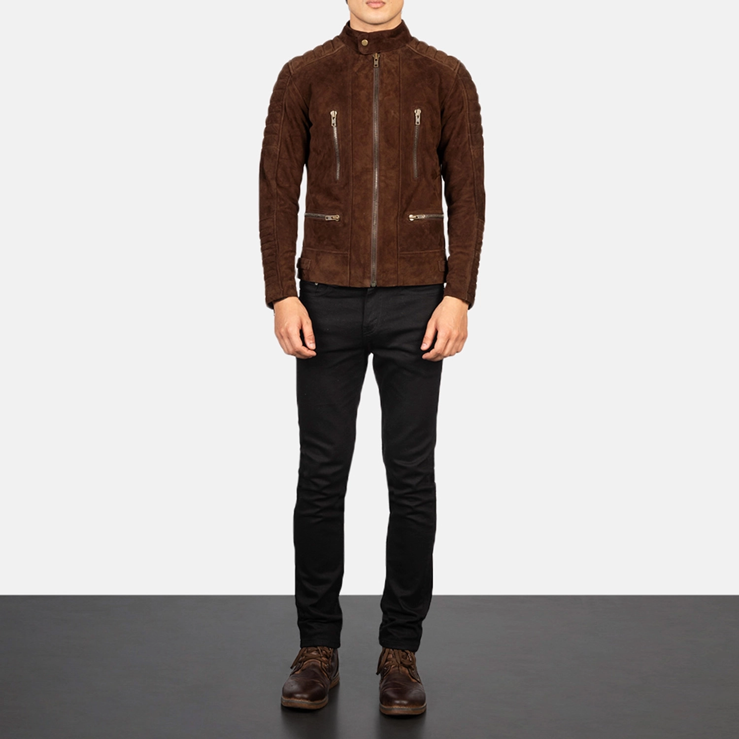 Mens Damian Mocha Suede Biker Jacket Full Length-2-1720090391208.webp