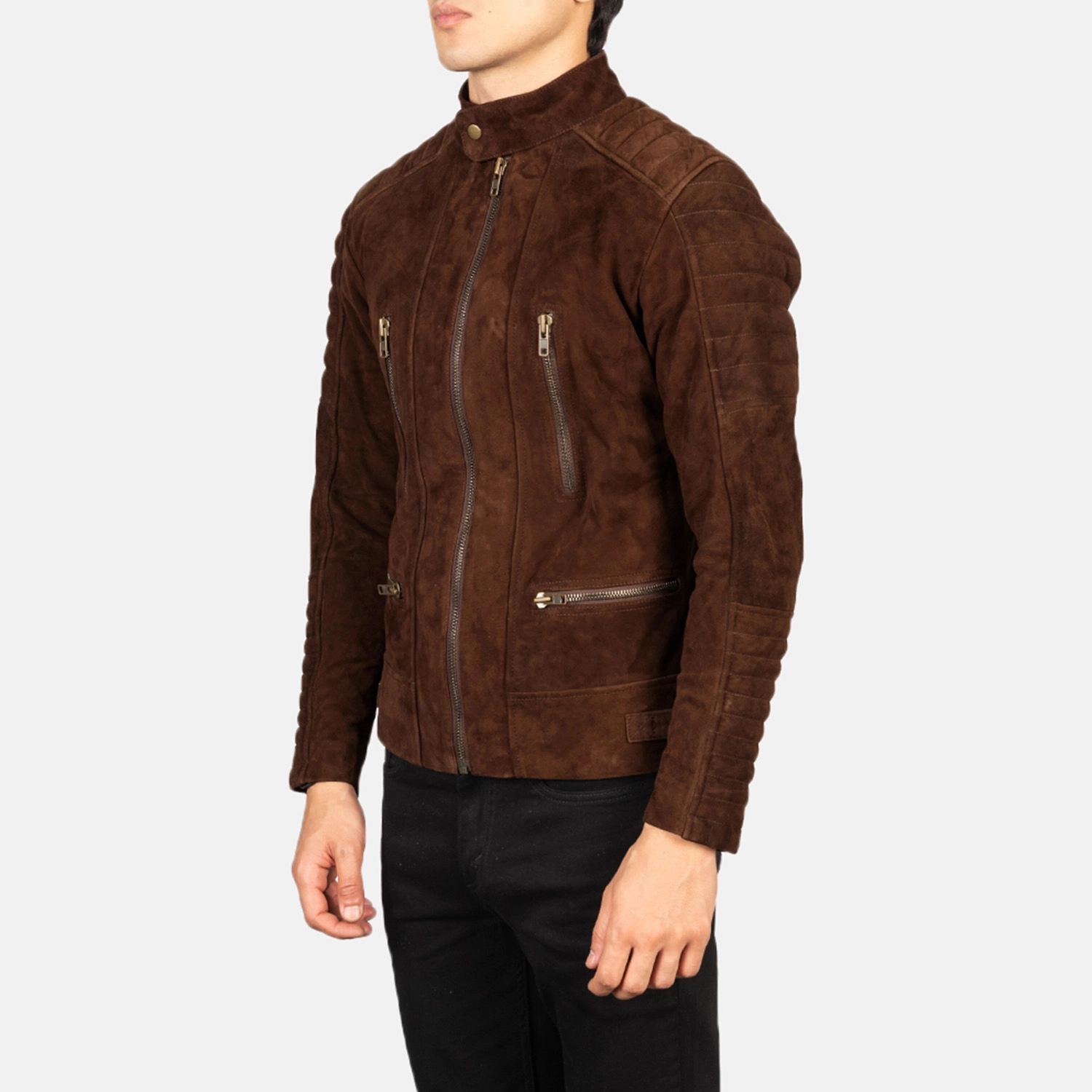 Mens Damian Mocha Suede Biker Jacket Side Pose-3-1720090401752.webp