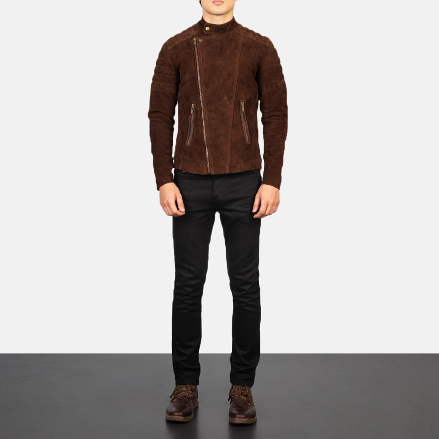 Mens Faisor Mocha Suede Biker Jacket Full Length-2-1720091692594.webp