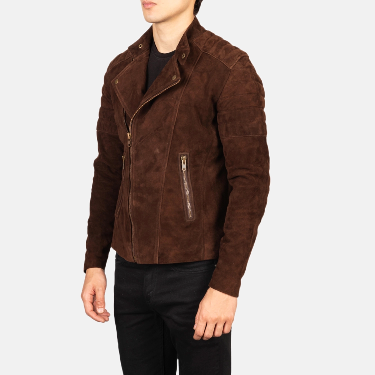 Mens Faisor Mocha Suede Biker Jacket Side Pose-3-1720091697444.webp