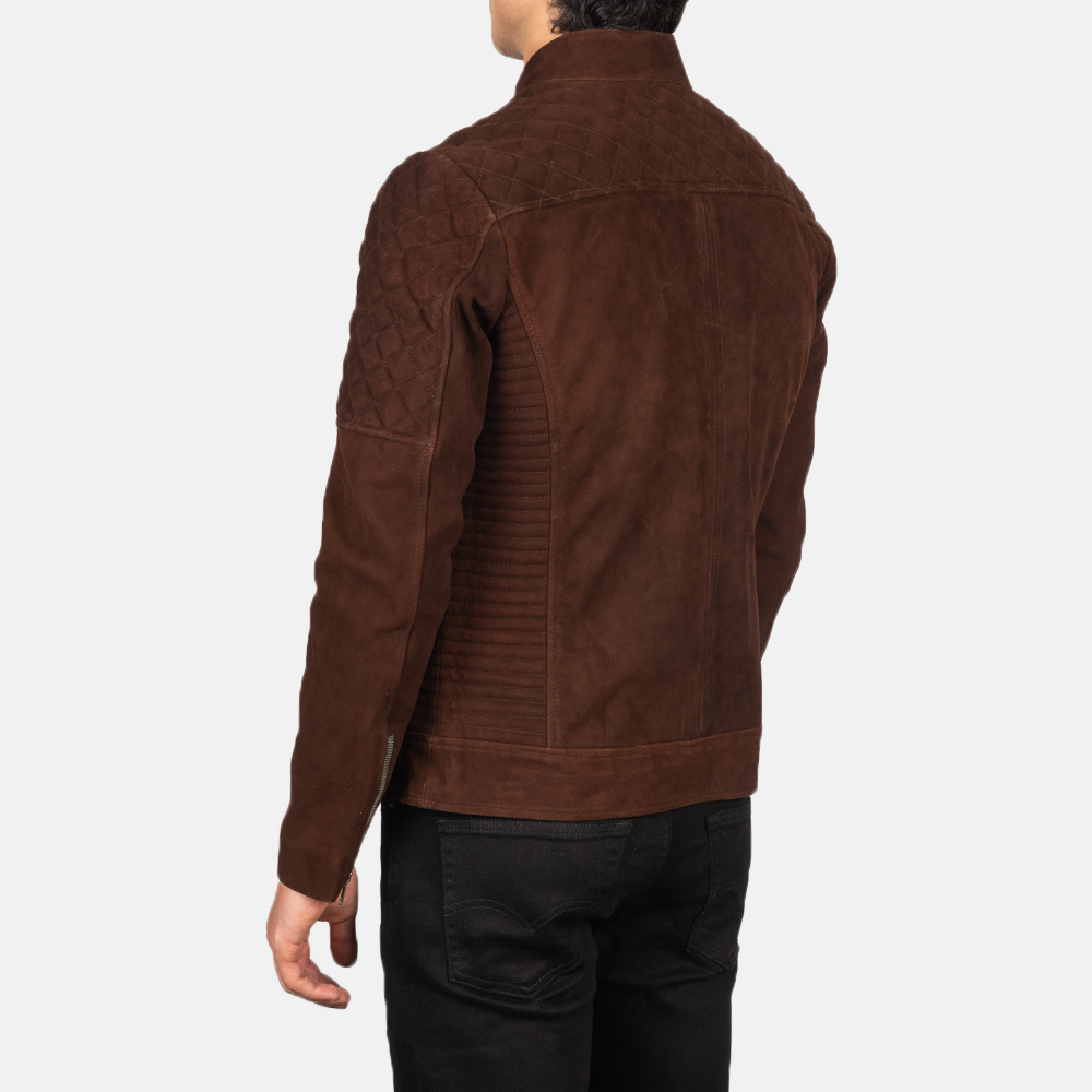 Mens Fernando Quilted Brown Suede Biker Jacket Tilted Back-8-1634128891348