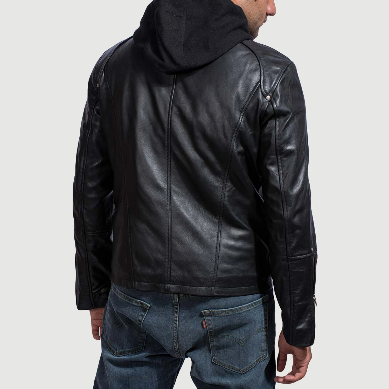 Mens Highschool Black Hooded Leather Jacket Tilted Back-8-1718118406642.webp