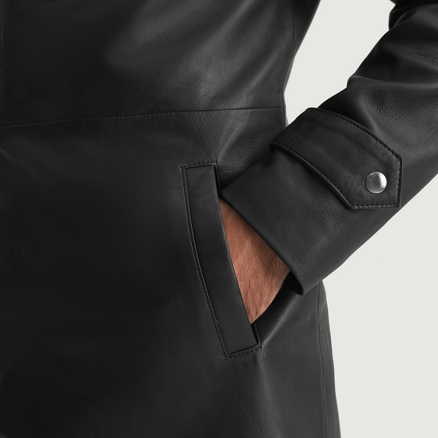 Mens Infinity Black Leather Coat Close-Up-9-1700483266671.webp