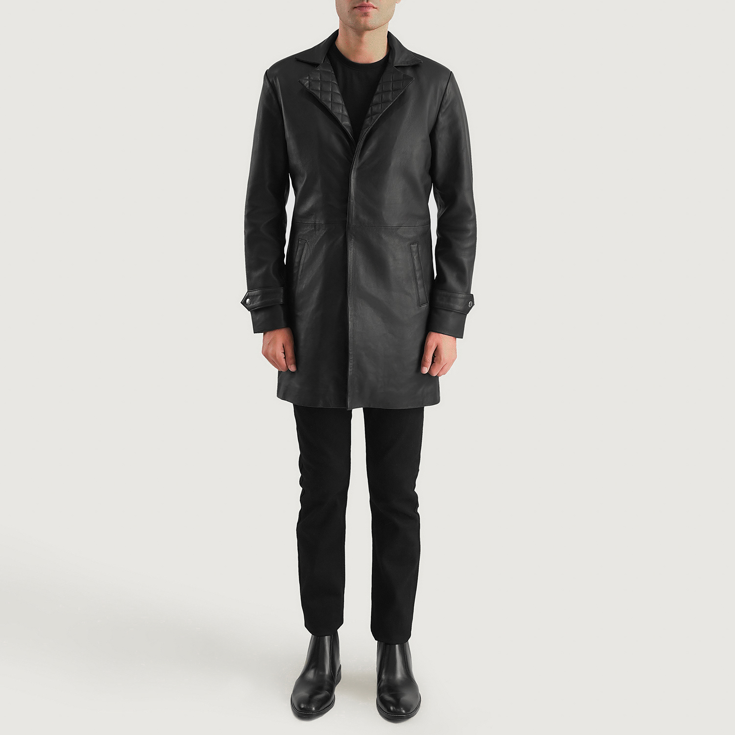 Mens Infinity Black Leather Coat Full Length-2-1700483249520.webp