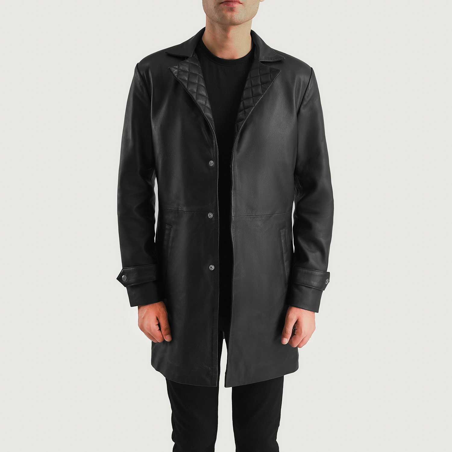 Mens Infinity Black Leather Coat Open Front-4-1700483259795.webp