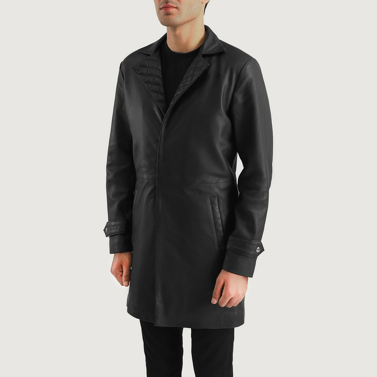 Mens Infinity Black Leather Coat Side Pose-3-1700483255074.webp