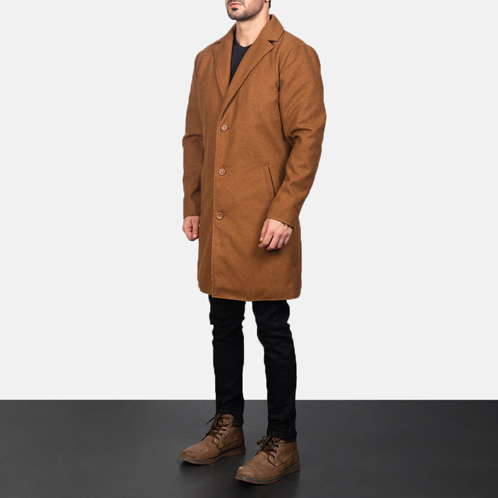 Mens Khaki Single Breasted Wool Coat1137-3-1599287353060