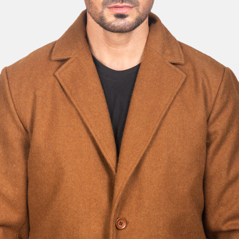 Mens Khaki Single Breasted Wool Coat1141-9-1599287371640