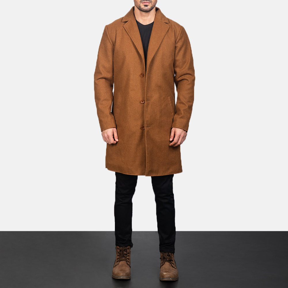 Mens Khaki Single Breasted Wool Coat1142-5-1599287363735