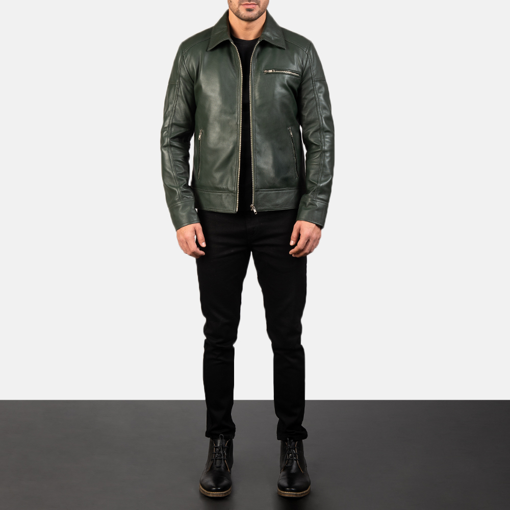 Mens Lavendard Green Leather Biker Jacket7677-2-1577521665861