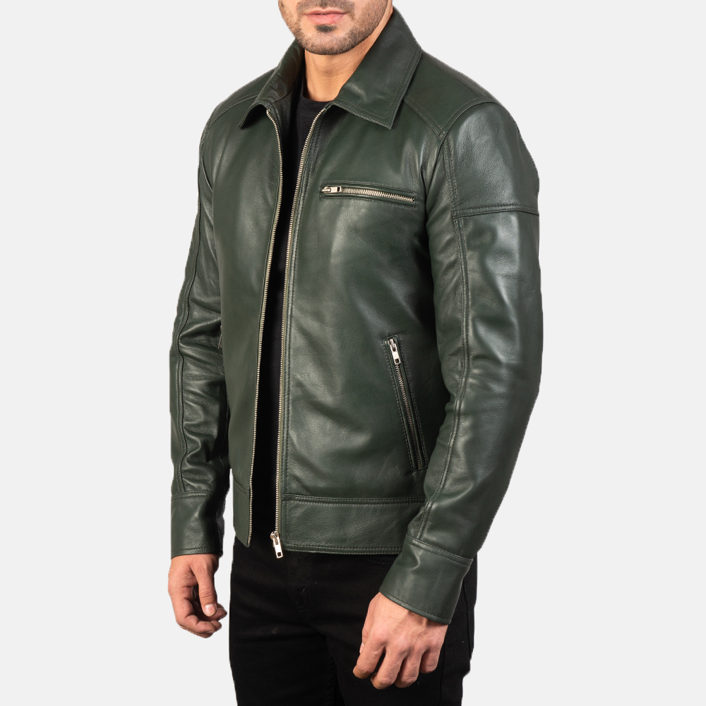 Mens Lavendard Green Leather Biker Jacket7679-3-1577521671348