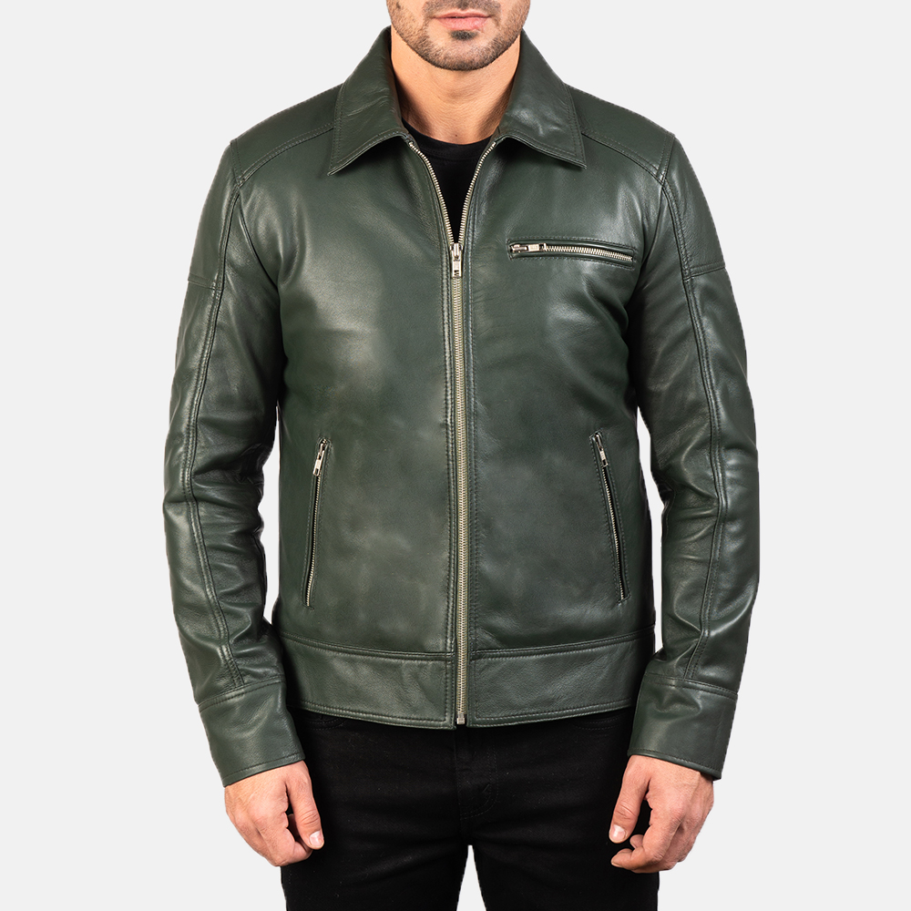 Mens Lavendard Green Leather Biker Jacket7682-5-1577521694840