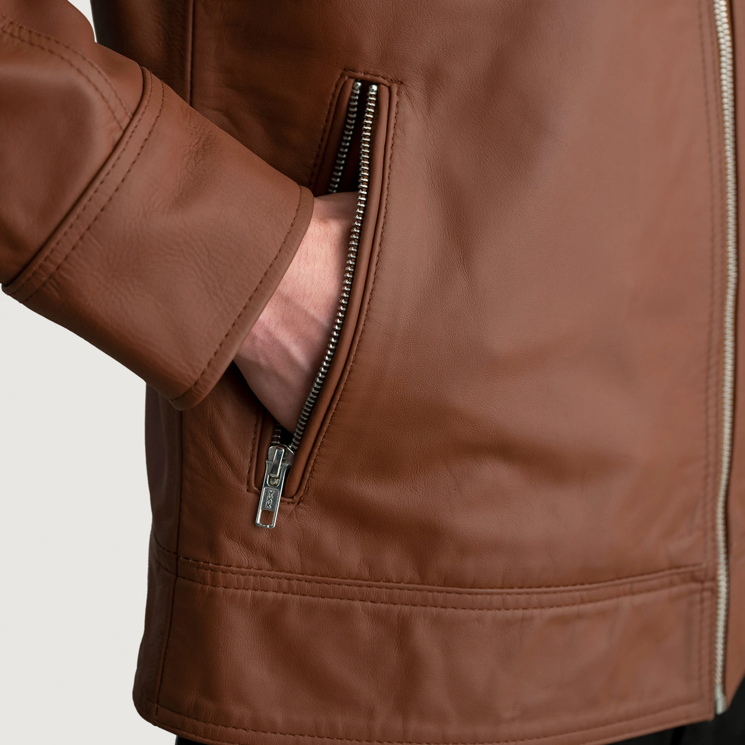 Mens Lavendard Matte Brown Leather Biker Jacket Close-Up-9-1724143250987.webp