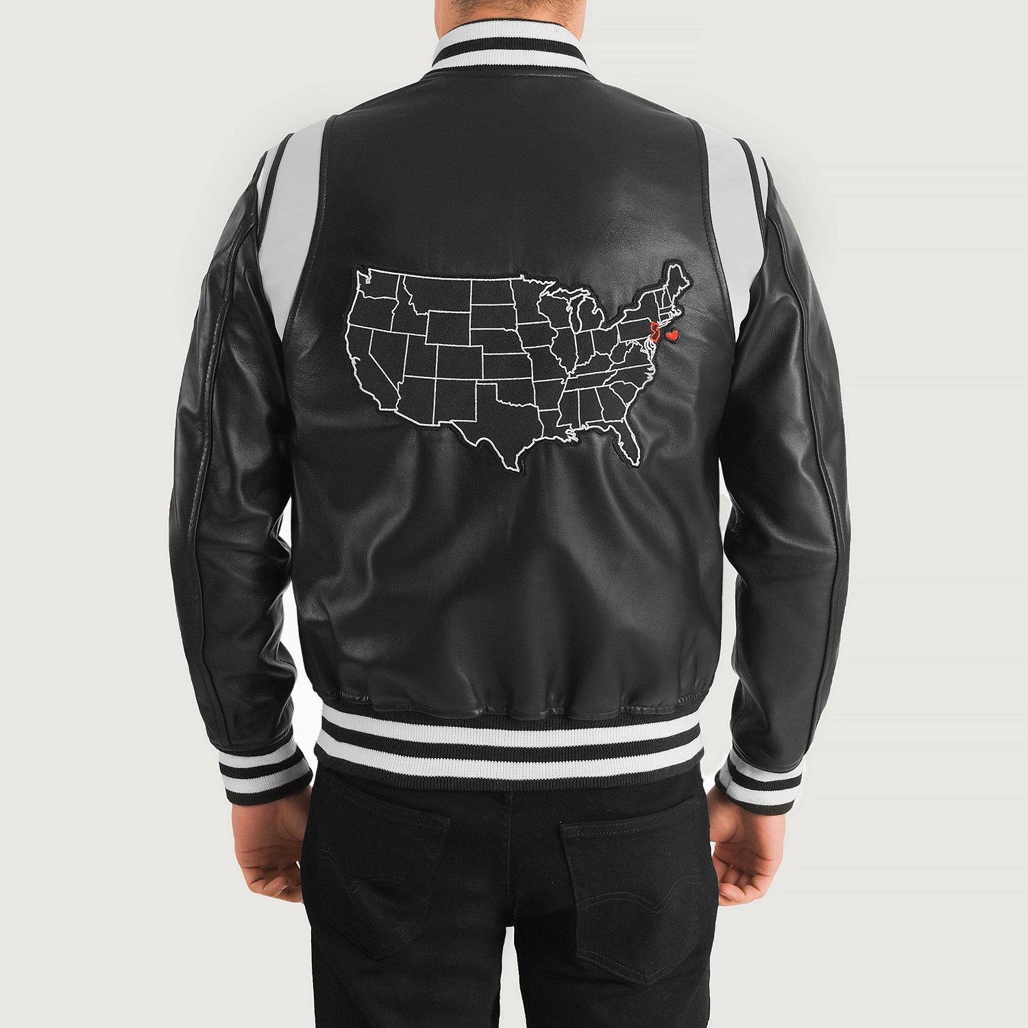 Mens Liberte New Jersey Black Leather Varsity Jacket Tilted Back-8-1704193250174.webp