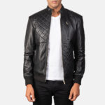 Nero Black Leather Bomber Jacket