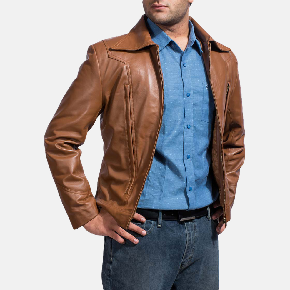 Mens Old School Brown Leather Jacket 2-1491382349437