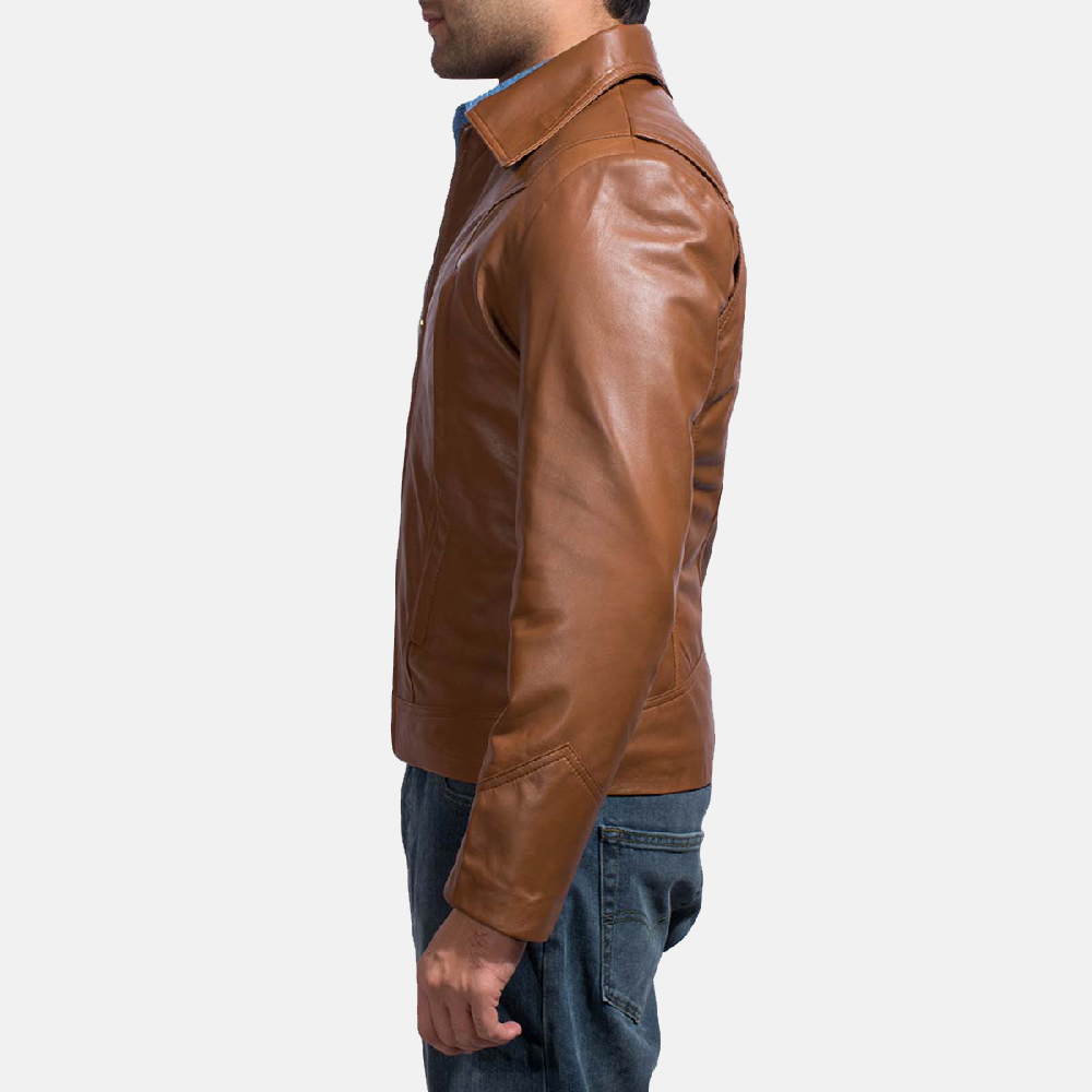 Mens Old School Brown Leather Jacket 3-1491382349631