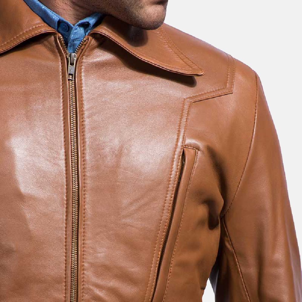 Mens Old School Brown Leather Jacket 5-1491382349513