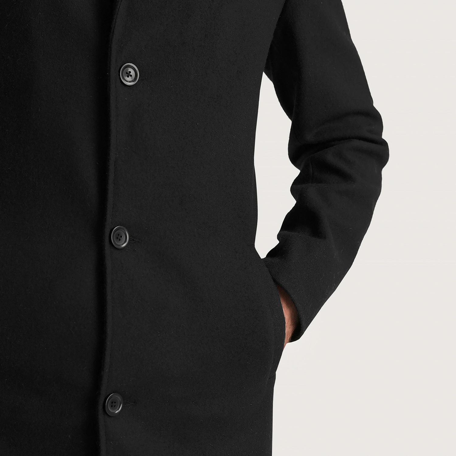 Mens Petrillo Black Wool Single Breasted Coat Close-Up-9-1700233766736.webp