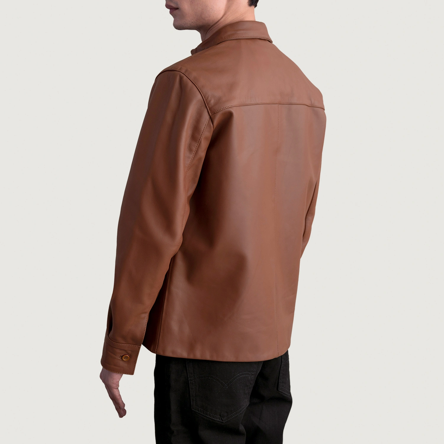 Mens Scout Matte Brown Leather Shirt Tilted Back-8-1724065473274.webp