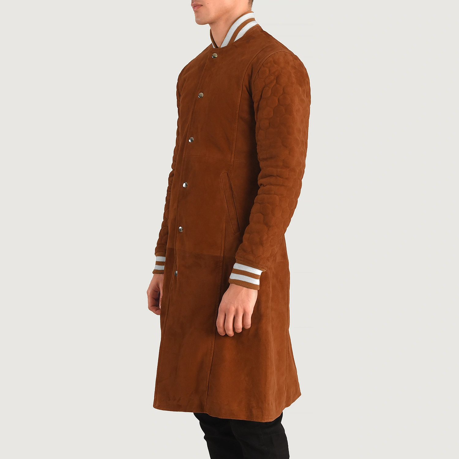 Mens Wilde Brown Suede Varsity Coat Side Pose-3-1704186166115.webp