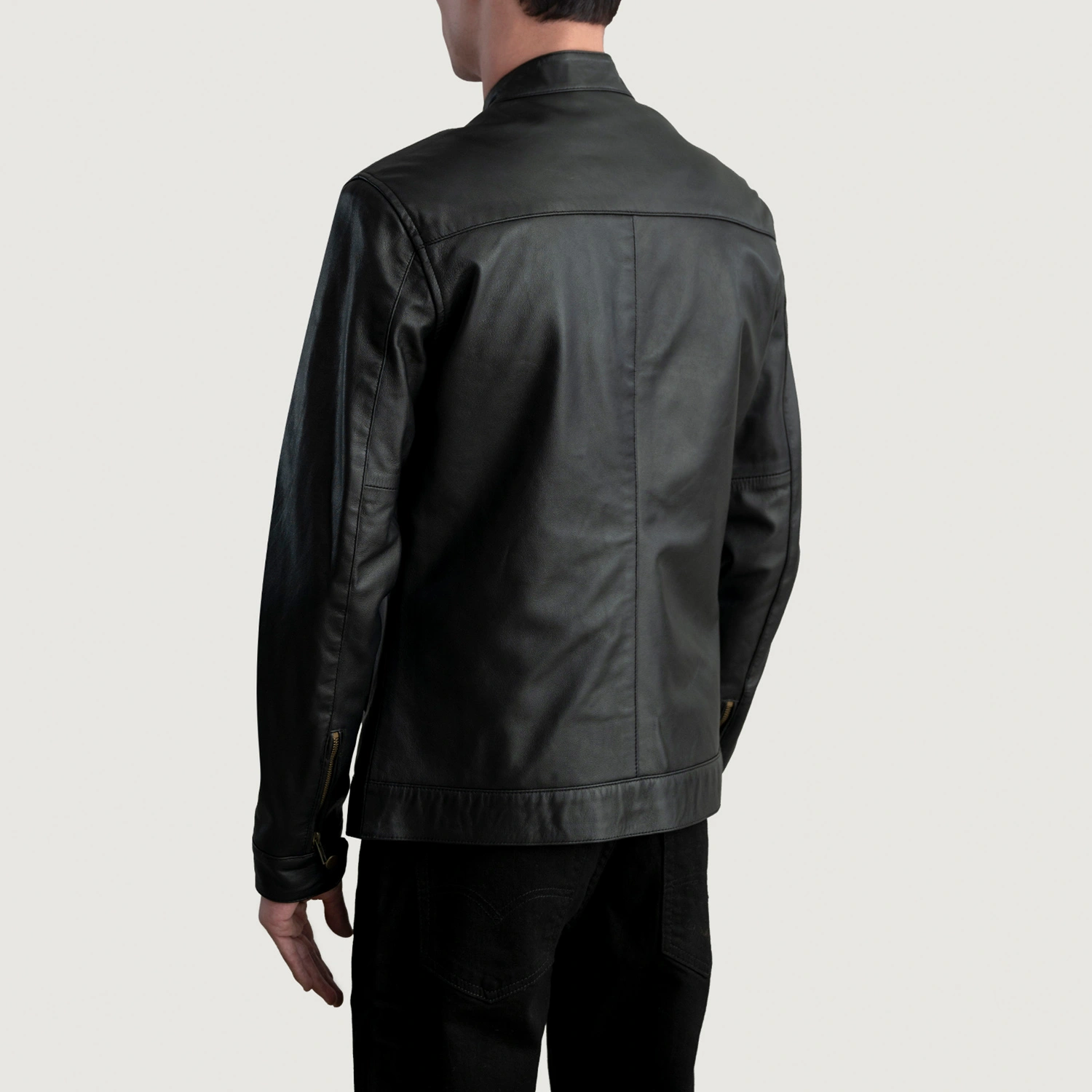 Mens Zen Black Leather Biker Jacket Tilted Back-8-1724069713333.webp