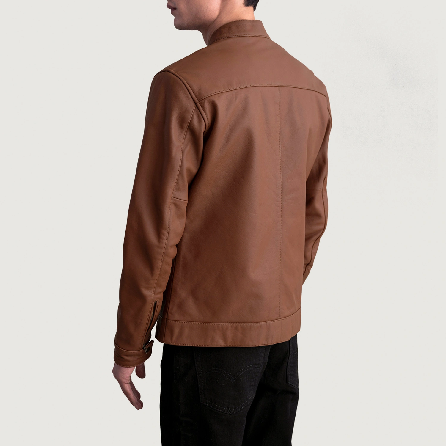 Mens Zen Matte Brown Leather Biker Jacket Tilted Back-8-1724074452551.webp