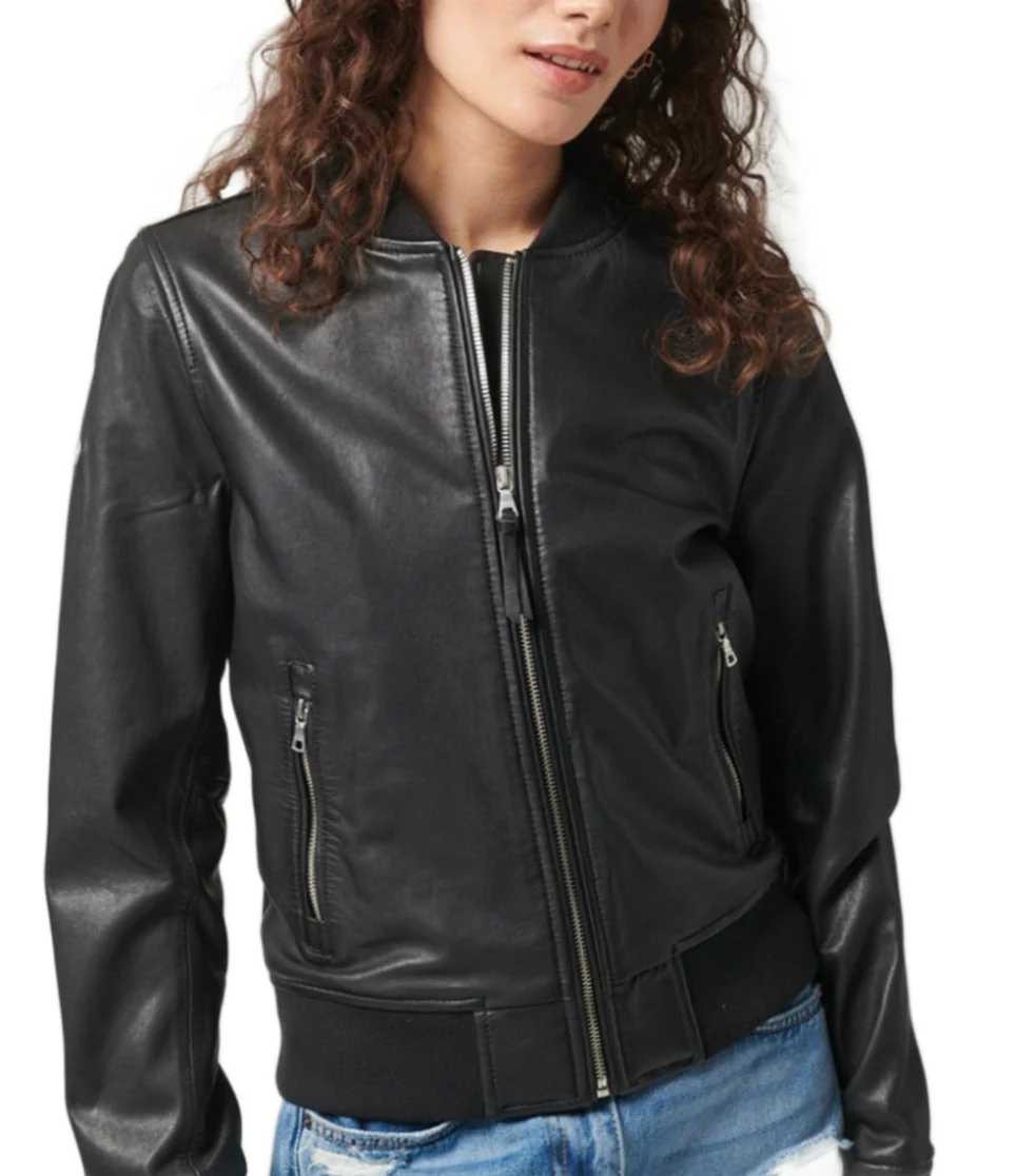 Vanilla-Black-Leather-Bomber-Jacket