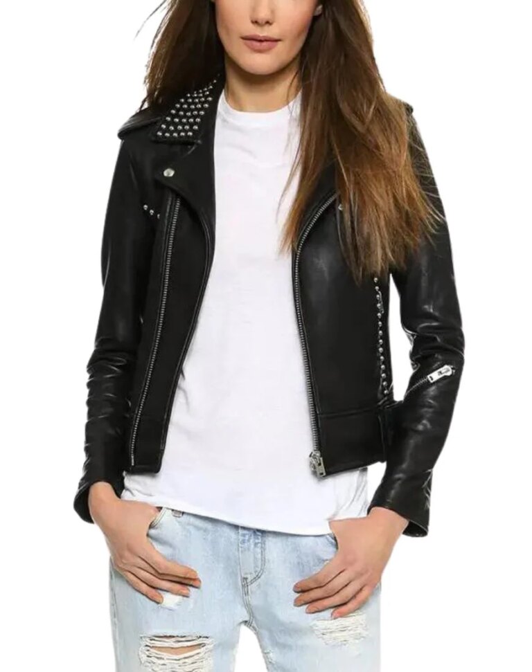 Women_sAriaStuddedBlackBikerLeatherJacketfront2
