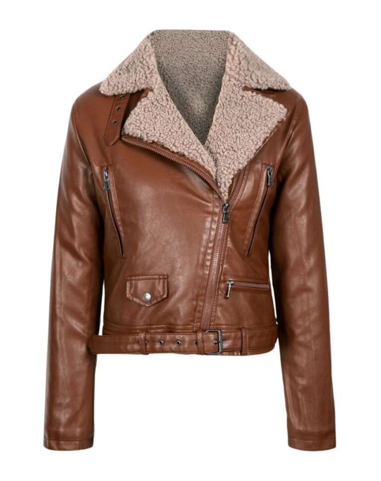 Women_sAriannaFauxShearlingBrownBikerLeatherJacketHollow