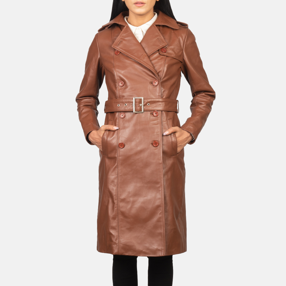 Womens Alice Brown Double Breasted Leather Coat Open Front-4-1652251698609