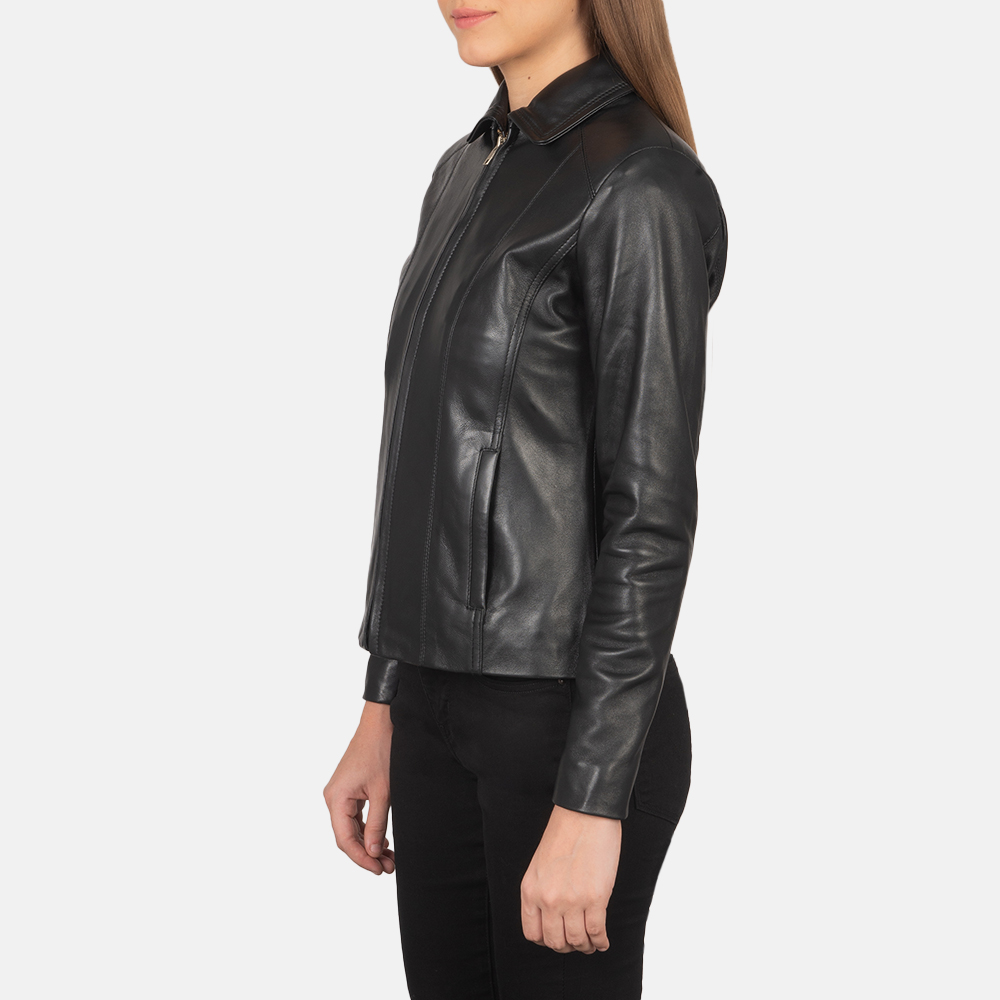 Womens Colette Black Leather Jacket Side Pose-3-1659373047906