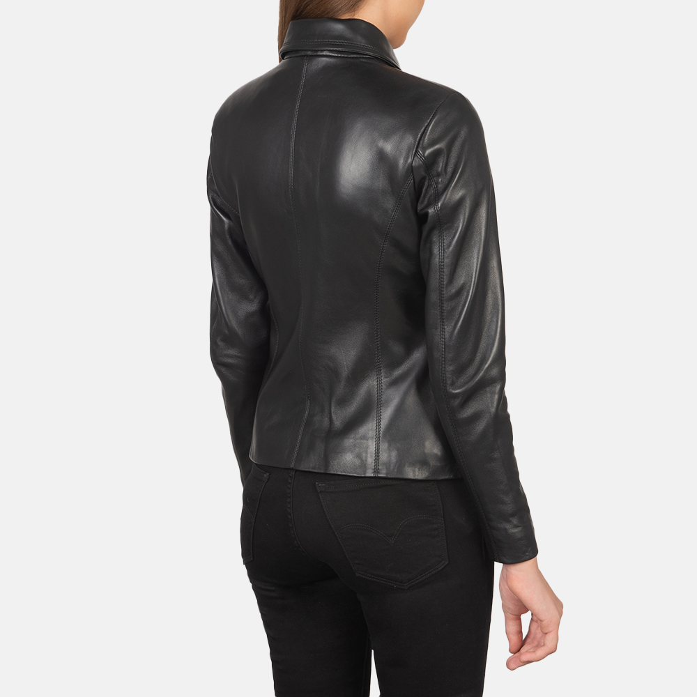 Womens Colette Black Leather Jacket Tilted Back-8-1659373059085