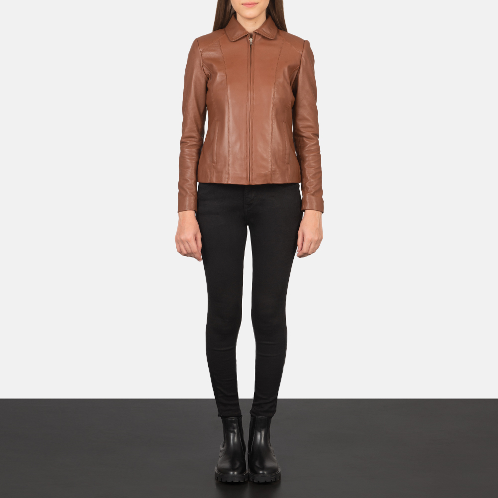 Womens Colette Brown Leather Jacket Full Length-2-1659373314285