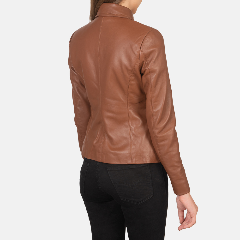 Womens Colette Brown Leather Jacket Tilted Back-8-1659373333691