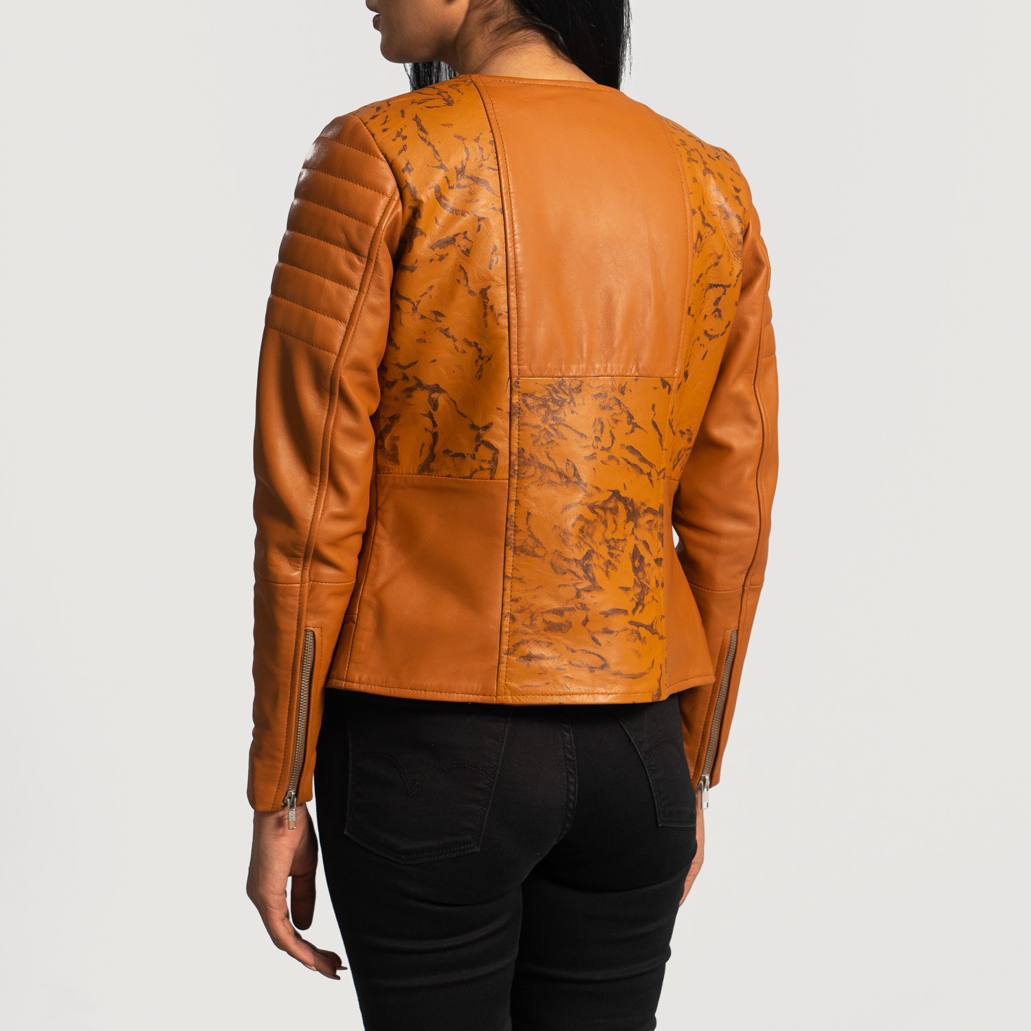 Womens Sandy Tan Dye Leather Biker Jacket Tilted Back-8-1664359196292