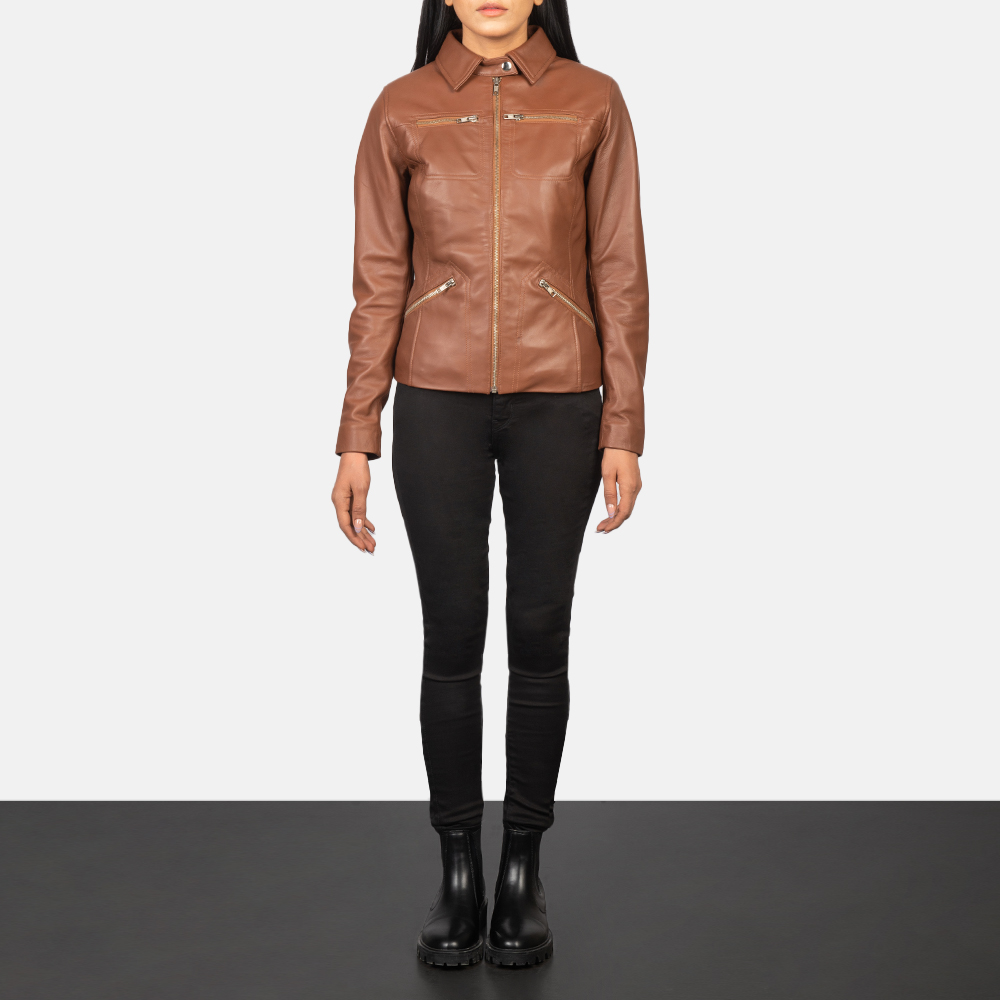 Womens Tomachi Brown Leather Jacket Full Length-2-1652193764949